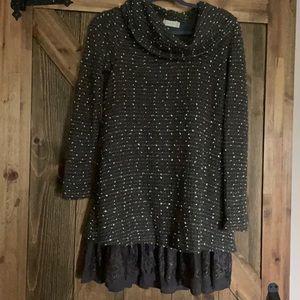 Altar’d state boho turtleneck  emerald green sweater dress with lace slip under